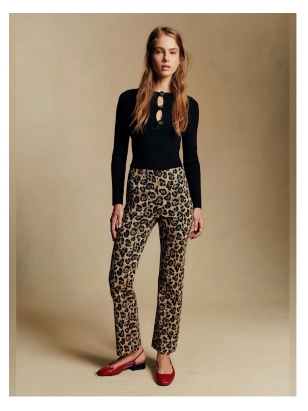 Leopard Print Straight-Leg Pants - Tan/Black